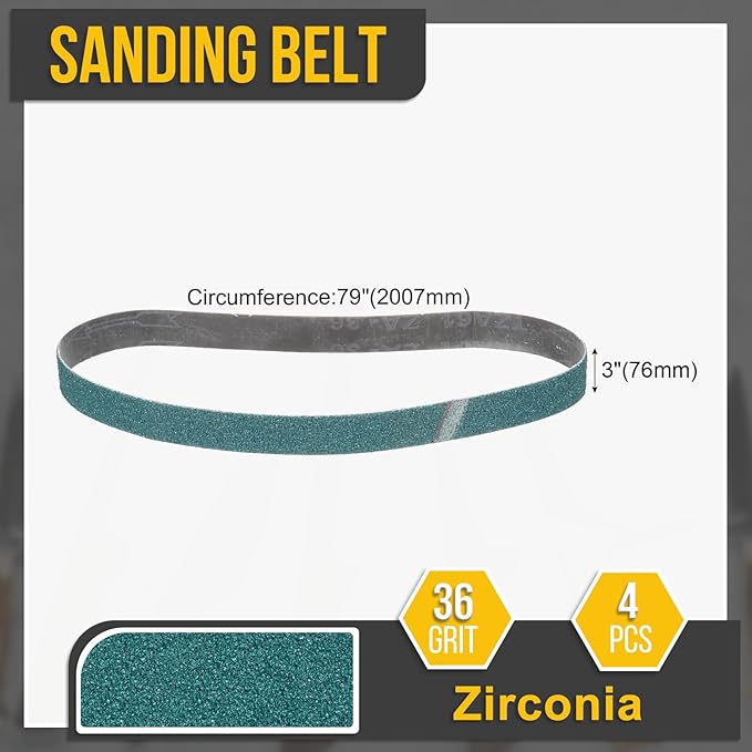 3 x 79 Inch Sanding Belt, 4 Pcs 36 Grit Zirconia Knife Sharpener Belts Work Sharpening for Belt Sander Knife Carving Tool Metal Working