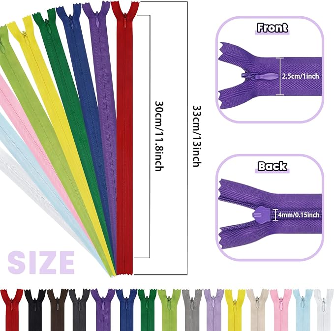12 Inch Zippers, DOITEM 24 pcs 30cm/12 Inch Zippers - Image 3