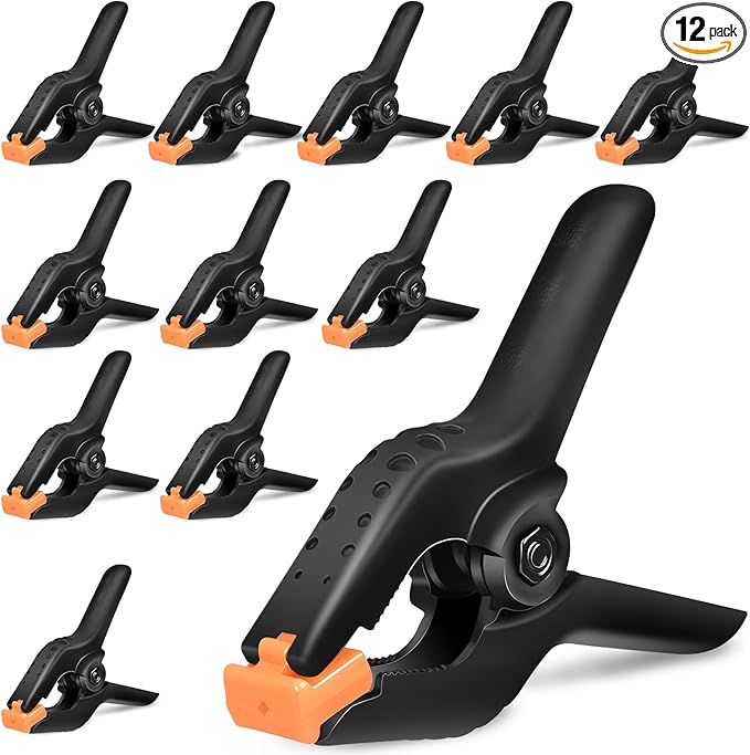 Heavy Duty Spring Clamps, 3.7 Inch Small Heavy Duty Clip with 1.6 Inch Jaw Opening, Non-Slip Handle, Strong Grip Clips for Woodworking, Photography, Crafting, and DIY Projects (12 pack)