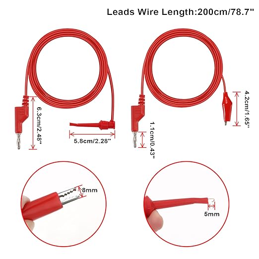 Sumnacon Multimeter Test Lead Set - 5Pcs Stackable Banana Plug to Test Hook Wire Cable Kit with Protective, Flexible Wire Leads for Electrical Testing 500V/5A 6.6Ft/2M