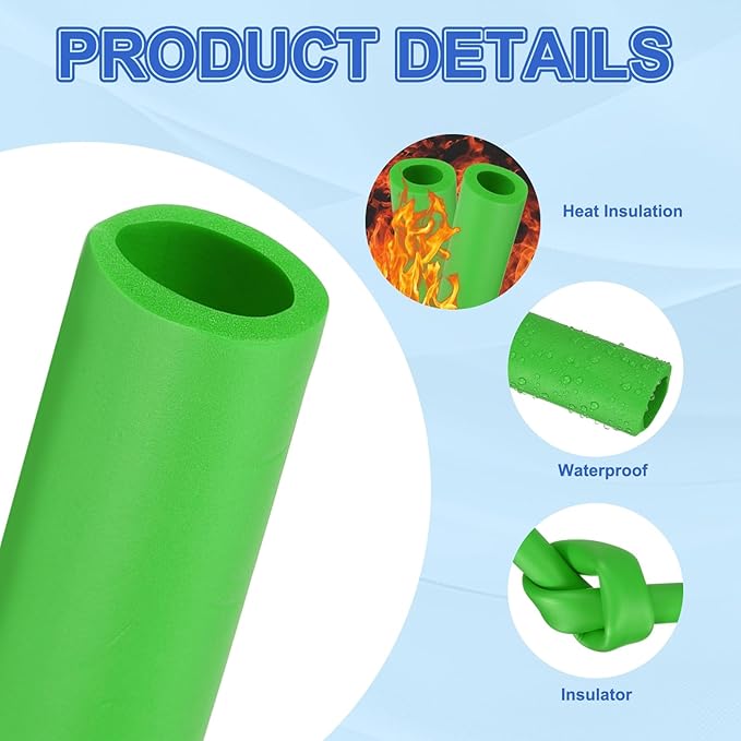 uxcell Pipe Insulation Tube Foam, 1" ID x 3/16" Thick x 1.64ft Foam Pipe Cover Non-Slip Hollow Tubing Guitar Air Conditioner Stand Fitness Equipment Handles, Green