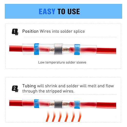 Nilight - 50025R 50pcs Solder Seal Wire Connector, Solder Seal Heat Shrink Butt Connectors,Electrical Waterproof Insulated Marine Automotive Copper(23Red 12Blue 10White 5Yellow),2 Years Warranty