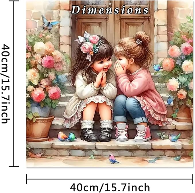 Girl Paint by Numbers Kit for Adults, Cute Bestie and Flower Unframed - Image 2