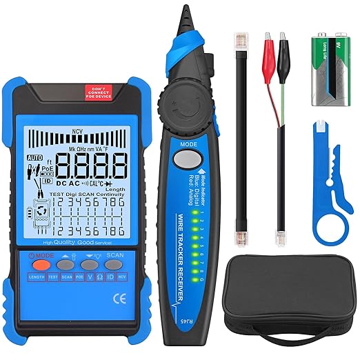 Network Cable Tester with NCV, Poe Cable Tracker Ethernet Cable Finder for Cable CAT5 CAT5e CAT6 Cat7 Cat8 Wire Tracker Test Fault Distance Location and Length Measurement for Telephone Line