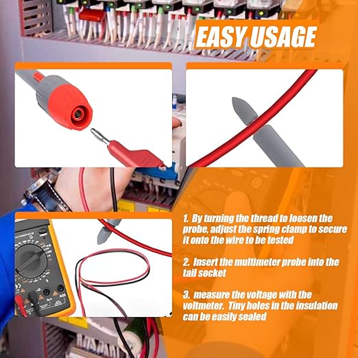 Heavy Duty Wire Piercing Probe Insulation Piercing Clip Set with 4mm Push Banana Plug for Multimeter Test Leads Multi Testers Needle Accessories