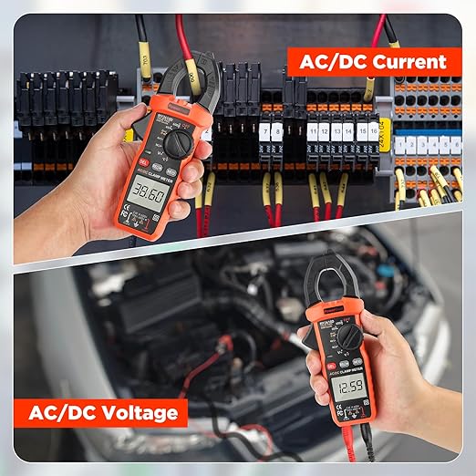 PowerBear Digital Clamp Meter Multimeter 6000 Counts for AC/DC Current & Voltage, Auto-ranging Amp Tester, Measures Resistance, Capacitance, Continuity, TRMS, Temperature, NCV Detection