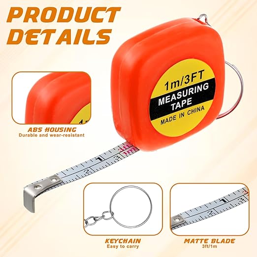 80 Pack Mini Tape Measure Keychains, 3ft/ 1m Functional Small Retractable Measuring Tape Portable Easy Read Pocket Measurement Tape for Birthday Party Favors Engineer Crafter Daily Use(Orange)