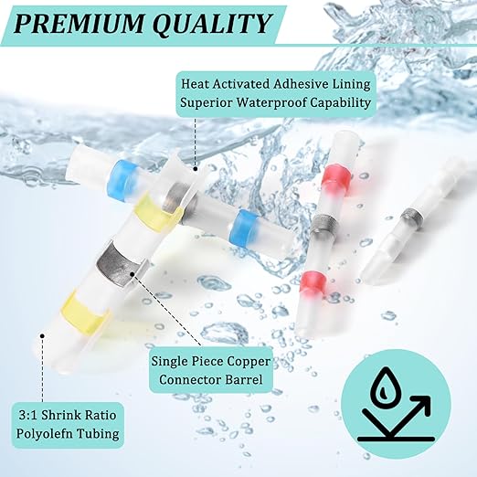 Heat Shrink Solder Seal Connectors Kit 200PCS - Waterproof Electrical Terminals, Solder Sleeve Wire Connectors for Marine Automotive Boat Truck Motorcycle (16-14 to 22-18 AWG, Weatherproof, Insulated)