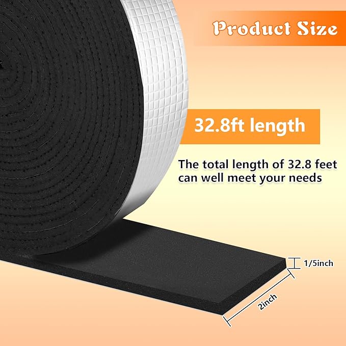 Pipe Insulation Wrap 2" Wide X 32.8 Ft Outdoor Foam And Foil Pipe Wrap Insulation Tape Self Adhesive for Winter Freeze Protection Insulation Wrap for Cold Hot Water Pipes for Reduce Heat Loss (2 roll)