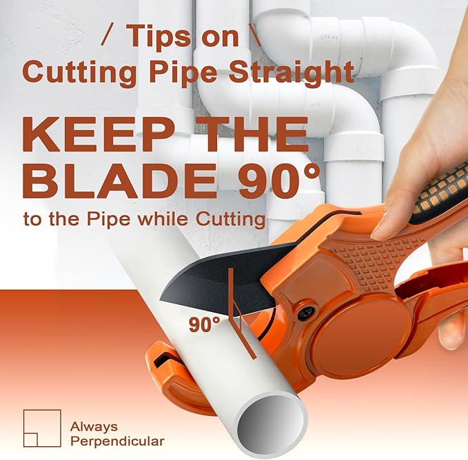 Kerry PVC Pipe Cutter with SK5 Blade, Outer Diameter Up to 2-1/2" Ratcheting Heavy-Duty PEX POLY PE PPR Plastic Hoses and Plumbing Tube Cutting Tool, Thicken Aluminum Body Efficient Extended Handle