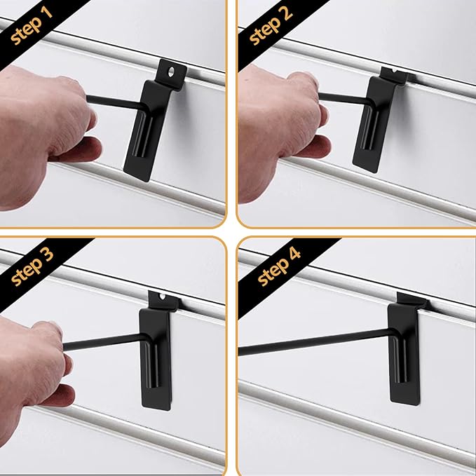 Slatwall Hooks Assortment Kit, 60 Pcs 4" Black Metal Display Hooks for Slat Wall Panels, Garage Storage, Pegboard, Gridwall, Retail Store Organization Accessories