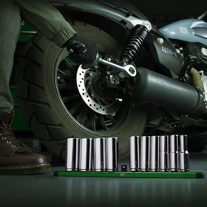 SK 1/2" Drive Socket Set, Deep SAE Sockets, 11-Piece 7/16" to 1-1/16", SuperKrome Finish, Premium CR-V Construction, with Aluminum Socket Organizer
