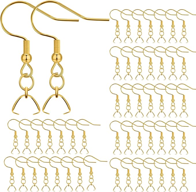 Earring Hooks 50 PCS/25 Pairs, Stainless Steel Golden Ear Wires Fish Hooks - Image 7