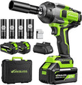 Brushless Cordless Impact Wrench 1500Nm (1100Ft-lbs) High Torque, 1/2 Inch Impact Gun with 2x20V 4Ah Batteries, 3-Speed, 4 Cr-V Sockets (17/19/21/22mm) for Car Tire, Mower Lug Nut
