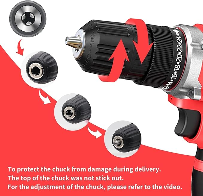 21V Power Drill Cordless Tool Kit Set, Electric Screwdriver Cordless Drill with Battery and Charger for Men Home, 3/8-Inch Keyless Chuck, Variable Speed, 24+1 Torque Setting with LED(Red)