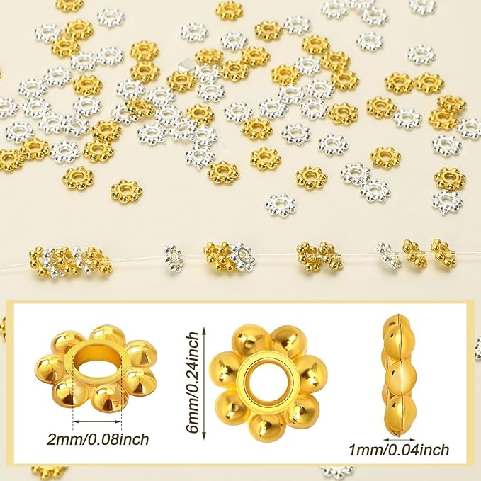 Augshy 700 Pcs Silver and Gold Daisy Flower Spacer Beads - Image 2