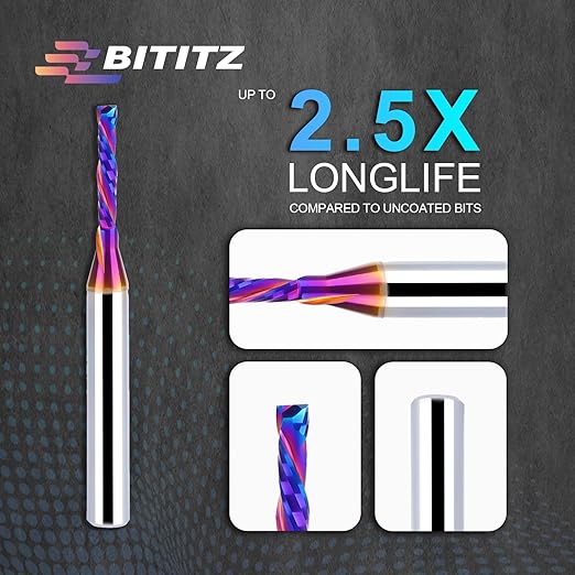 2PCS 1/4 Inch Shank Up/Down Cut Spiral Router Bit | 1/8 Inch Cutting Dia x 3/4 Inch Length | Long-Life Coating - CNC Router Bits for Precision Engraving & Mortising