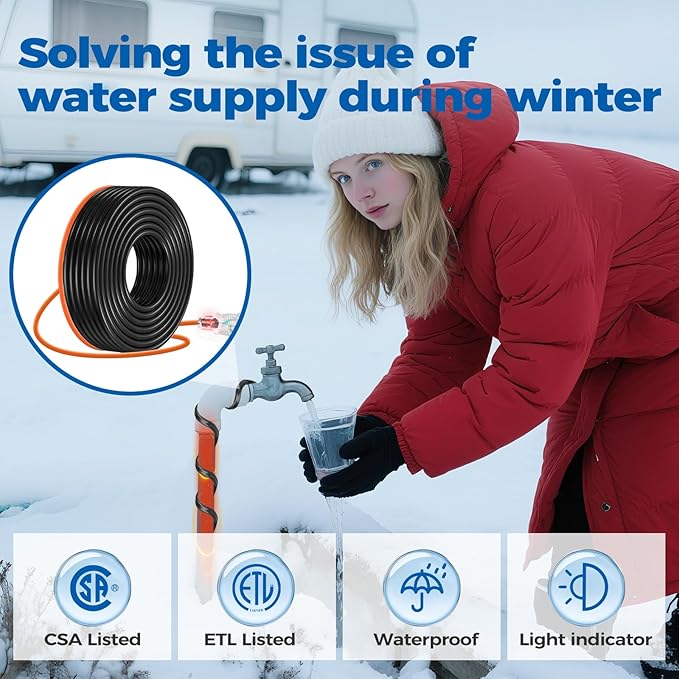 5W/FT 120V Pipe Heat Tape 160FT (3FT-200FT) - Freeze Protection Heating Cable for Metal/Plastic Water Pipes, Maintains Flow at -40°F