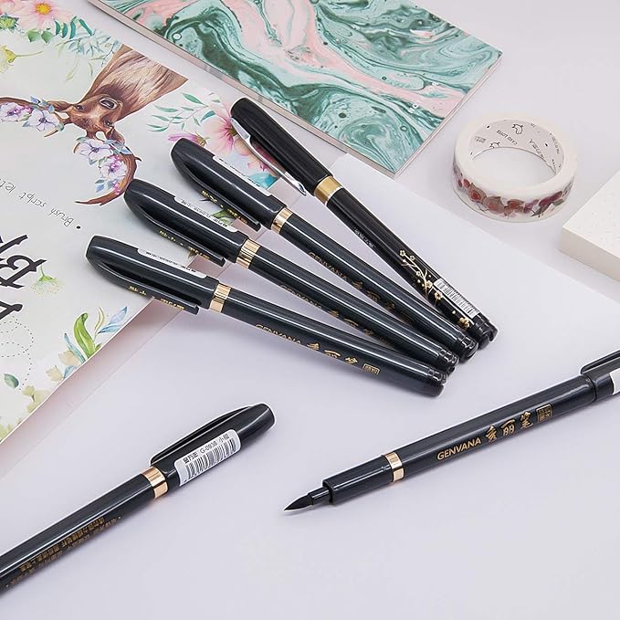 Hand Lettering Pens, Refillable Calligraphy Pens Brush Marker Pens Set Black - Image 5