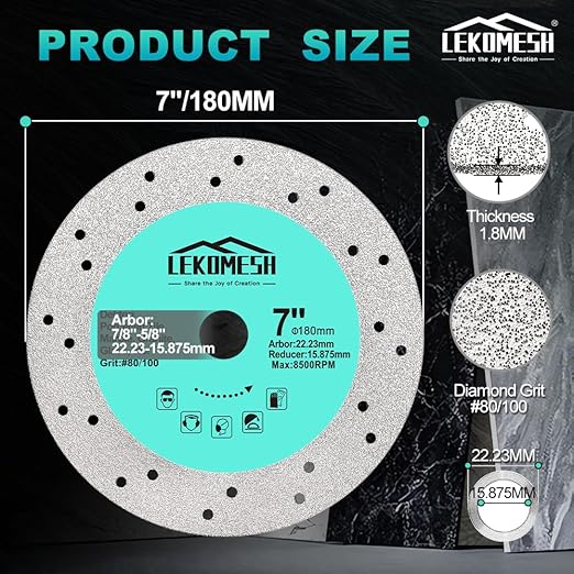 Rock Slab Grinding Disc - 7 inch Glass Cutter Disc(5pcs), Granite Cutting Blade, Diamond Grinder Wheel for Rock Slab, Stone, Tile, Marble, Granite, Glass Diamond Saw Blades
