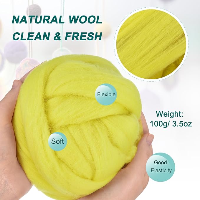 uxcell Needle Felting Wool, 3.5 Oz Nature Fibre Wool Yarn Roving - Image 2