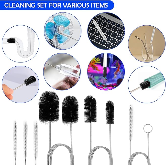 6Pcs Flexible Drain Brush 78 Inch Pipe Cleaning Brush 63 Inch drain cleaner brush 59 Inch Hose Brush and 3 Pcs 9 Inch Straw Cleaner Brush for straws Kitchen Sink Plumbing and Shower Drain Tube (Black)