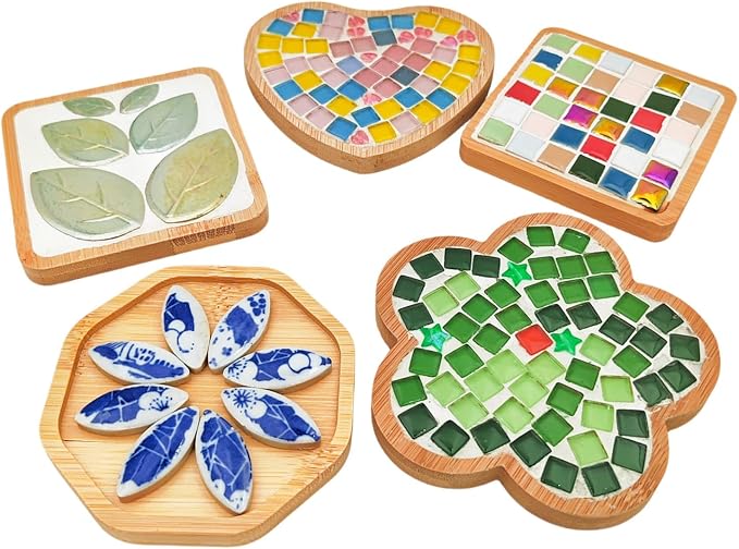 4PCS Mosaic Bamboo Coasters for Crafts, Blank Base Trays, Drinking Cup Coaster - Image 6