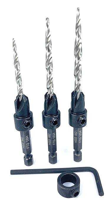 FTG USA Adjustable Wood Countersink Drill Bit Set #6#8#10 with Tapered Drill Bit for Woodworking