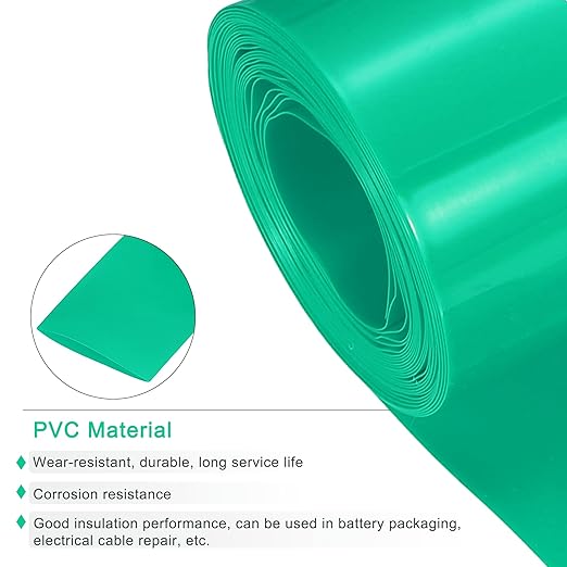 MECCANIXITY Battery Wrap PVC Heat Shrink Tubing 48mm Dia 75mm Flat 10 Feet(3meters) Green Good Insulation for Battery Pack
