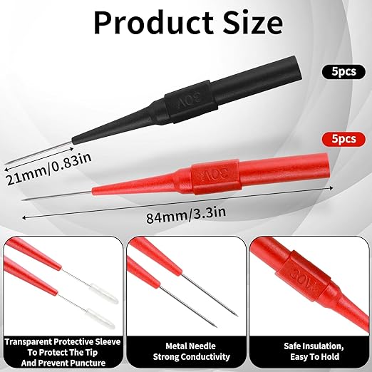 cobee 10 Pcs 0.7mm Test Probe Pins, Wire Piercing Probe Insulation Back Probes Non-Destructive Pin, Wire Piercing Probe Pin Multimeter Probes for Banana Socket Plug Car Tester