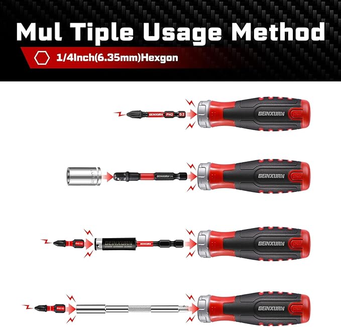 62Pieces Ratcheting Screwdriver Set, 12-in-1 Multi-bit Magnetic Screwdriver Quick-Load Mechanism, S2 Steel Phillips, Slotted, Torx, Square Bits, Impact Bit Holder with Eva Foam Storage Tray