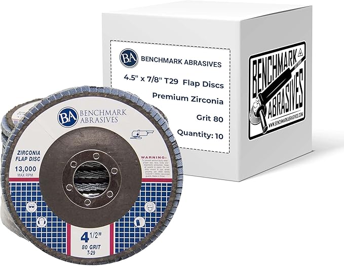 Benchmark Abrasives 4.5" x 7/8" Premium Zirconia T29 Angled Flap Discs 4 1/2 for Angle Grinder, Sanding Discs, Finishing, Rust, Stock Removal- Grinding Wheels 4 1/2 Inch (10 Pack) - 80 Grit