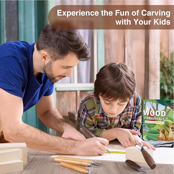 YHLAWM Wood Whittling Kit for Beginners, 18 Pcs Wood Carving Kit with 6 Pcs Carving Knives & 8 Pcs Basswood Blocks, Starters Carving Set, Gift Set for Kids and Adults