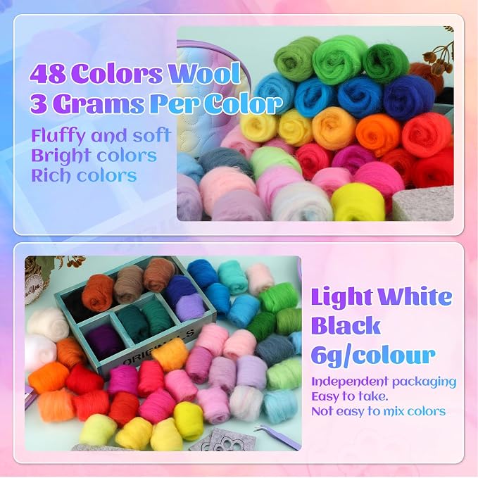 Mayboos Needle Felting Kit, 50 Colors Wool Roving Set - Image 3