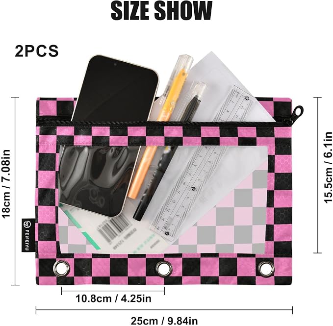 Checkerboard Pink Black Squares Pencil Pouch - Image 3