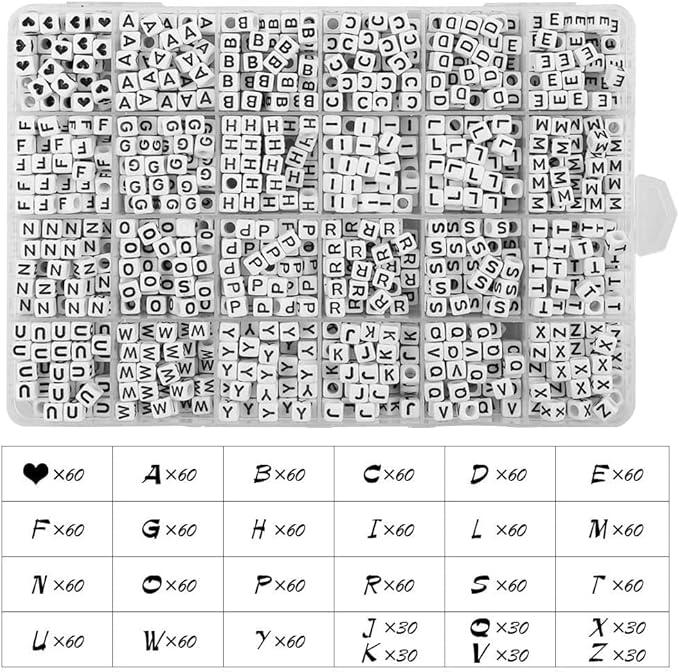 Quefe 1440pcs Acrylic Letter Beads White Cube Sorted Alphabet Beads - Image 3