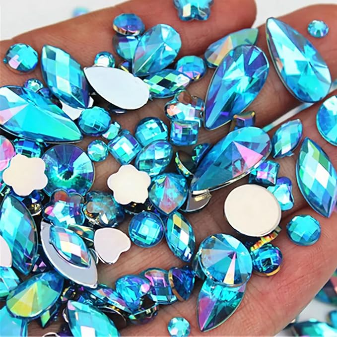 1000pcs Craft Gems AB Rhinestones, Lake Blue Flatback Jewels Gemstone, Acrylic by UYTRDVG