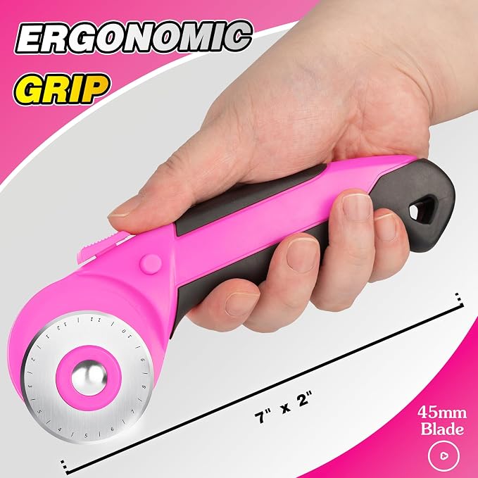 DIYSELF 45mm Rotary Cutter for Fabric, Safety Lock Ergonomic Handle, Quilting - Image 5