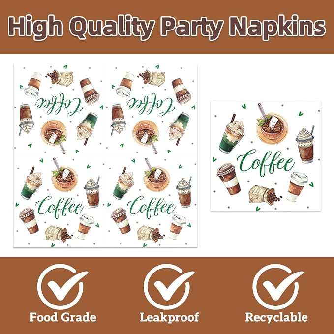 40Pcs Coffee Birthday Decorations Disposable Latte Bridal Shower Plates and - Image 4