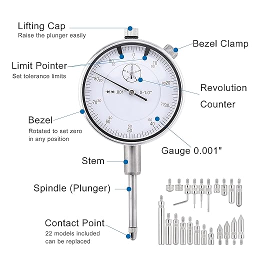 Mornajina Dial Indicator with Magnetic Base 0-1.0" Tester Gage, Dial Test Indicator 0.001" Precision, Magnetic Dial Indicator Base Holder with Fine Adjustment