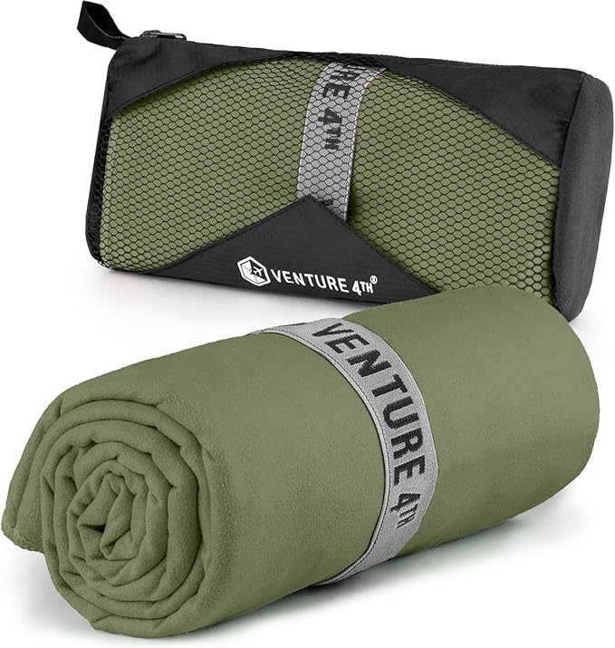 VENTURE 4TH Quick Dry Towel. Microfiber Travel Towel Ideal for Camping, Hiking, Backpacking, Gym. Lightweight & Fast Drying Travel Towels for Body. Compact & Easy to Pack - Army Green Large