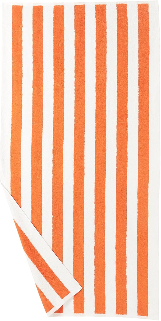Amazon Basics Cabana Stripe Beach Towel, Pack of 4, Orange, 30 in x 60 in