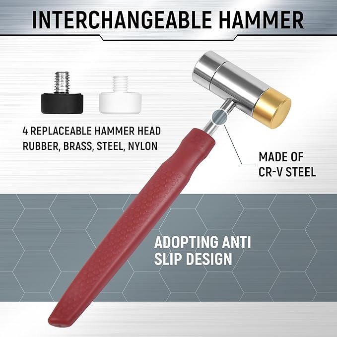 Pin Punch Set, Steel Roll Pin Punch Set, Punch Tool, Pin Punches with Replaceable Face Hammer, Made of Solid Material, Mechanical Repair Tool with Bench Block