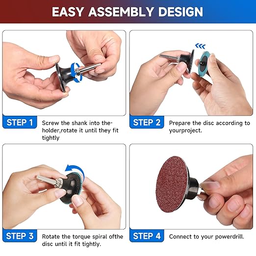 75Pcs 2 Inch Quick Change Sanding Discs Hardened Material Die Grinder Abrasive Set with 1/4" Roll Lock Holder Power Drill Accessories for Metal Wood Grinding Deburring Rust & Paint Removal