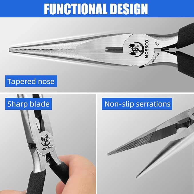 Needle Nose Pliers, 6.5" Long Nose Pliers with Cutter, Precision Serrated Twill Design Jaw Small Needle Nose Pliers for Jewelry Making, Bending Wire, Crafts, Electronic Repair