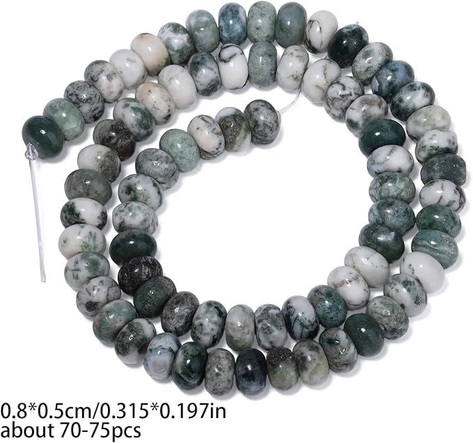 Songxi 5x8mm Natural Tree Agate Rondelle Beads, Gemstone - Image 2