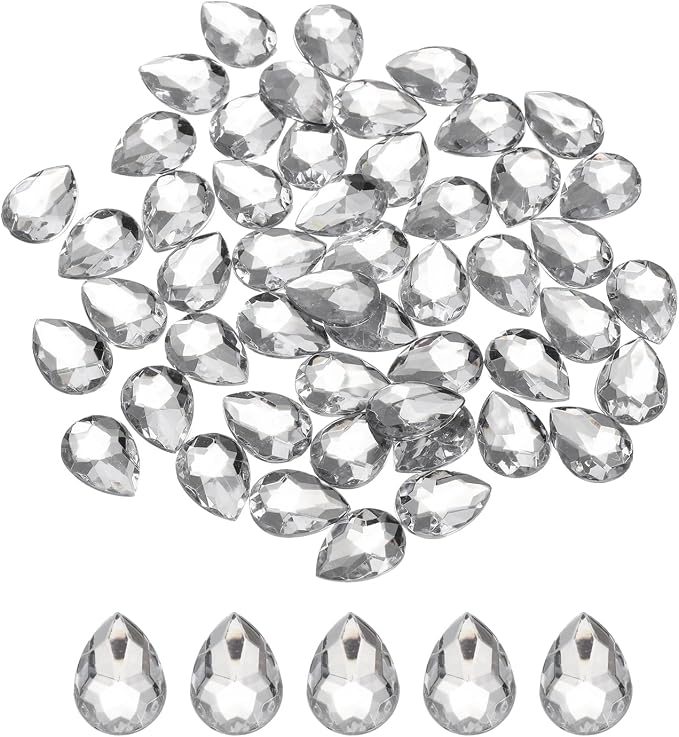 MECCANIXITY 50PCS Flat Back Acrylic Teardrop Gems 18x25mm Artificial Rhinestones by MECCANIXITY
