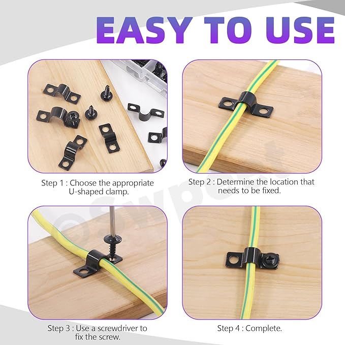 Swpeet 25Pcs 12mm Two Hole U Bracket Clamp with 50Pcs Self-tapping Screws Kit, U-Clamps, Metal Pipe Clamps, Pipe Strap Clamps, Conduit Clamps, Tension Clips for Fixing Pipe or Cable