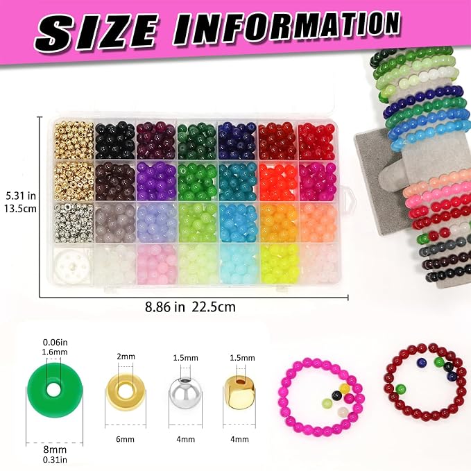 JULIMAIDONG 8mm Glass Beads for Bracelets 1000pcs, 24 Colors Round Crystal - Image 3
