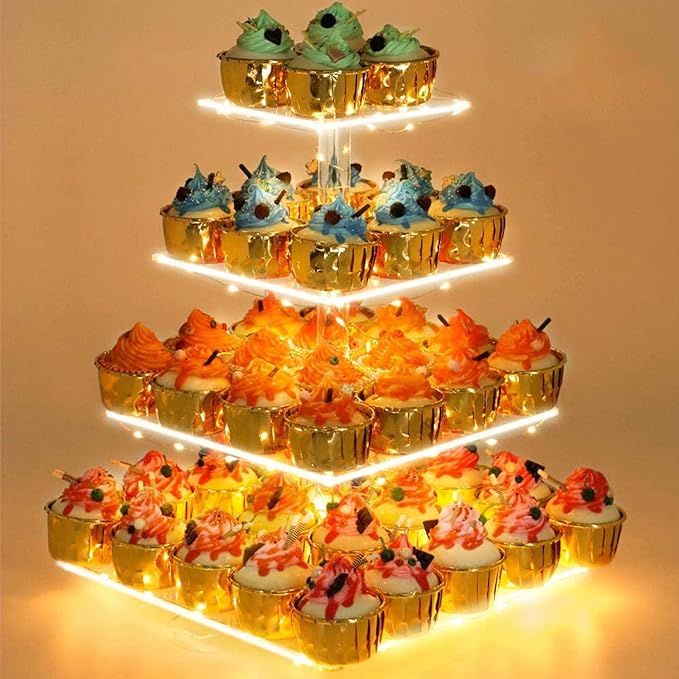 YestBuy Cupcake Stand with Yellow LED Lights, 4 Tier Cupcake Stand by YestBuy